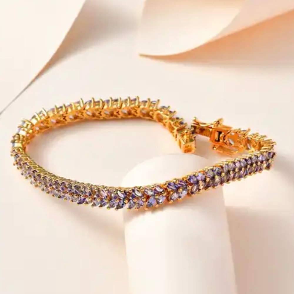 Tanzanite 2 Row Bracelet in 18K YG plated.  NWT